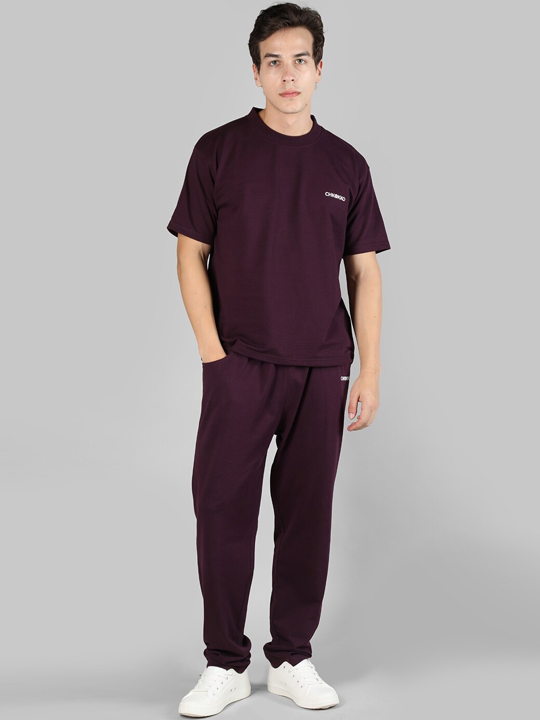 

CHKOKKO Round Neck T-shirt With Trousers, Violet