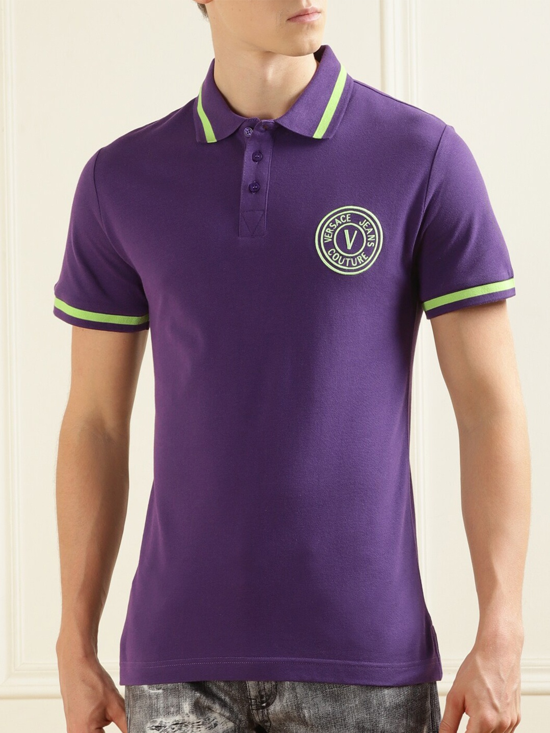 

Versace Jeans Couture Polo Collar Cotton T-shirt, Purple