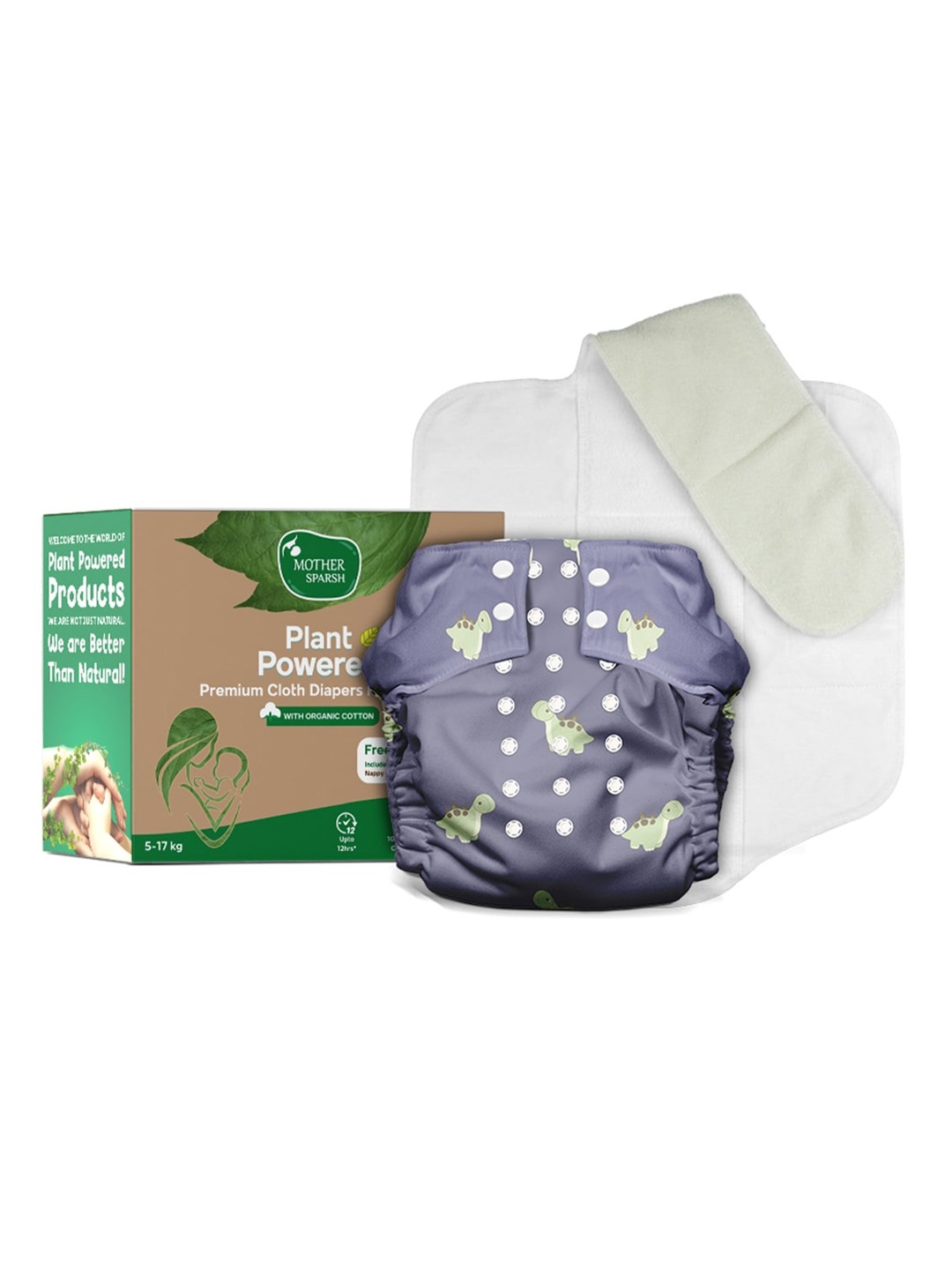 

Mother Sparsh Babies Plant Powered Cloth Diaper with Built-in Booster Pad - Diposauras, Blue