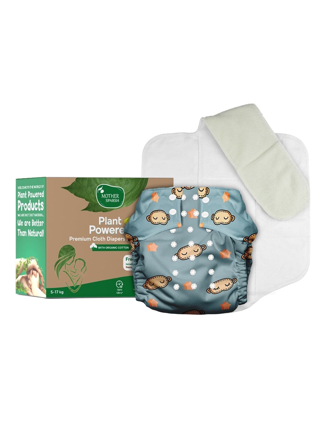 

Mother Sparsh Babies Plant Powered Cloth Diaper with Built-in Booster Pad - Domino Night, Blue