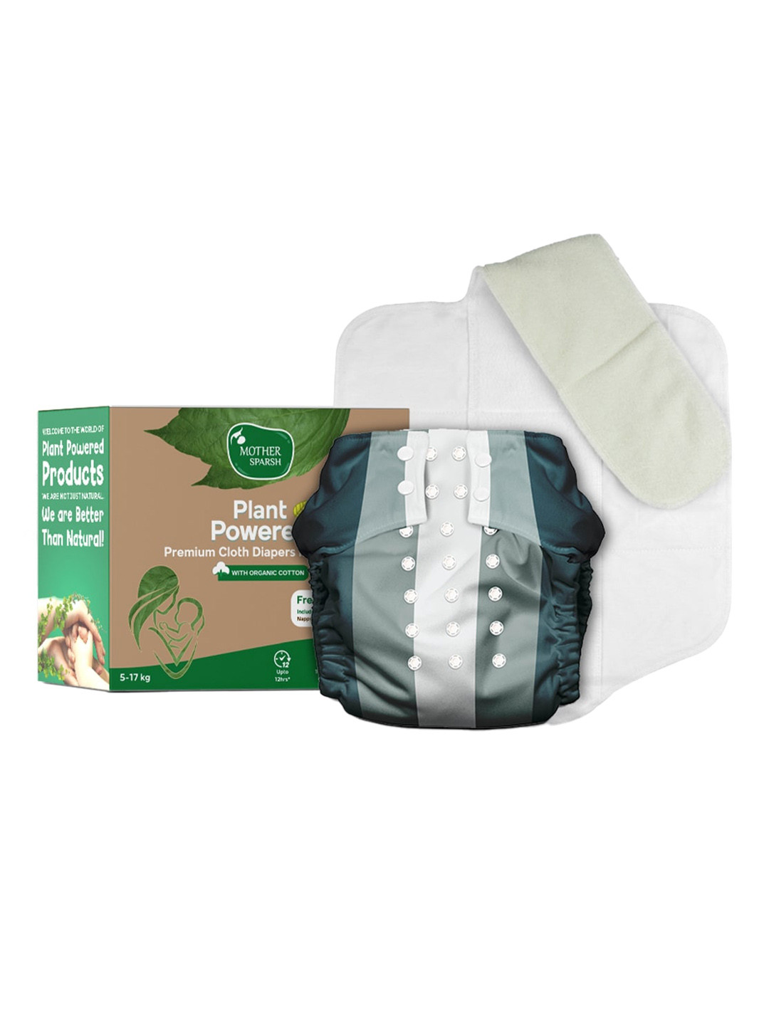 

Mother Sparsh Babies Plant Powered Cloth Diaper with Built-in Booster Pad - Charming Chubs, Grey