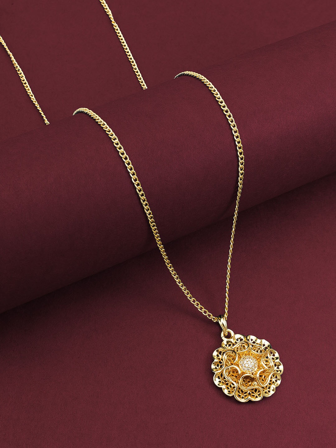 aadita Gold-Plated Stone-Studded Pendant With Chain