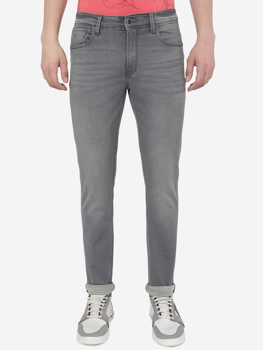 

JADE BLUE Men Clean Look Heavy Fade Whiskers & Chevrons Cotton Slim Fit Stretchable Jeans, Grey