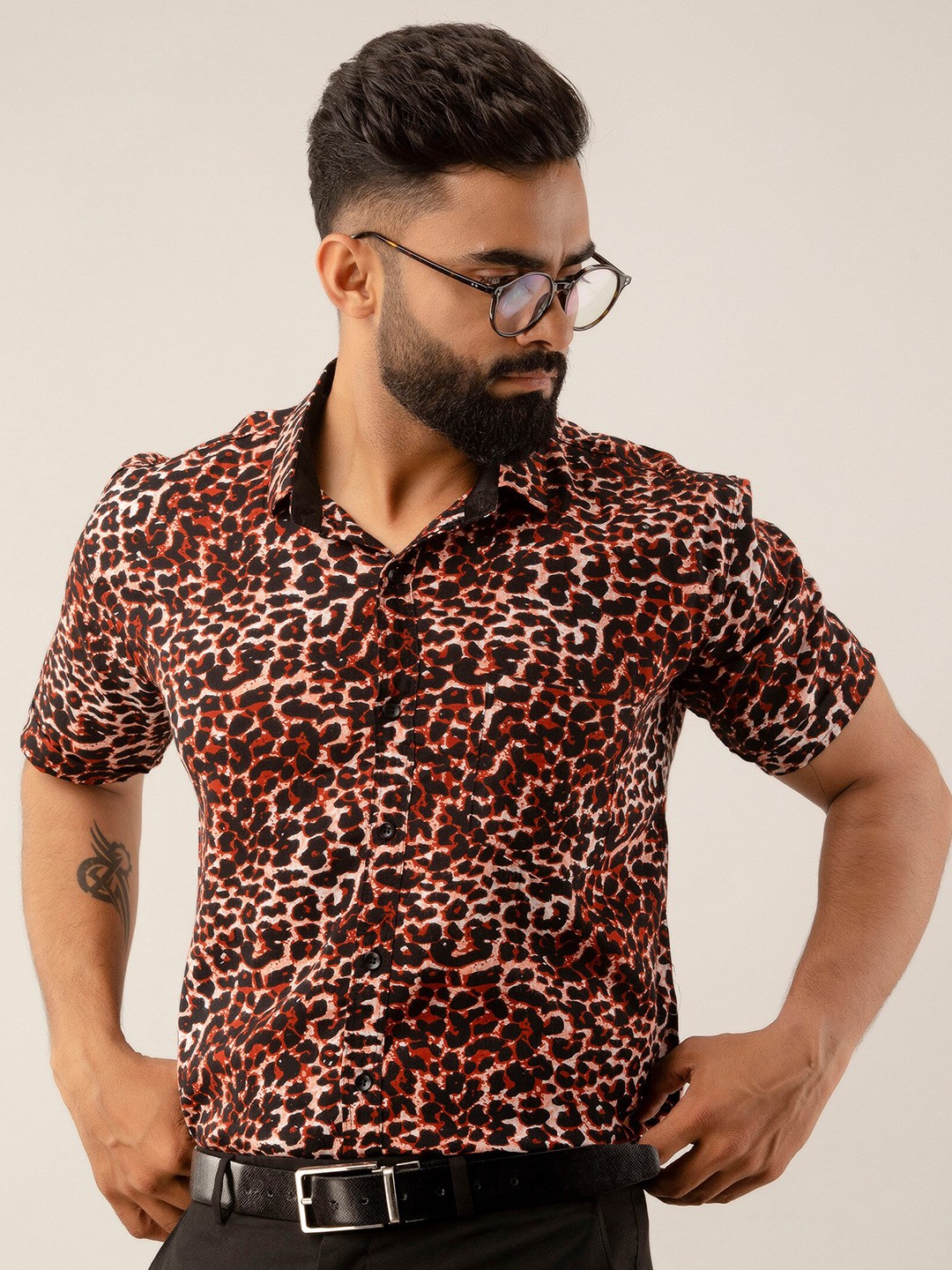 

SURHI Smart Fit Animal Printed Twill Casual Shirt, Brown