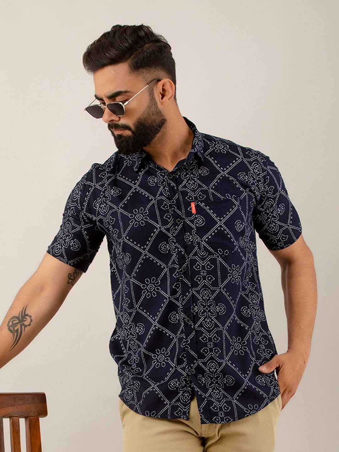 

SURHI Ethnic Motifs Printed Smart Fit Casual Shirt, Blue