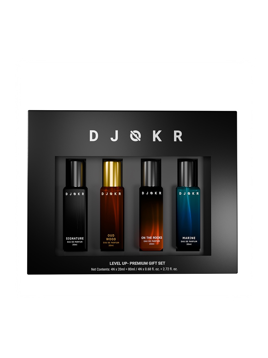 

DJOKR Men Perfume Body Mist Gift Set 20 ml Each- Signature-On The Rocks-Oud Wood-Marine, Transparent