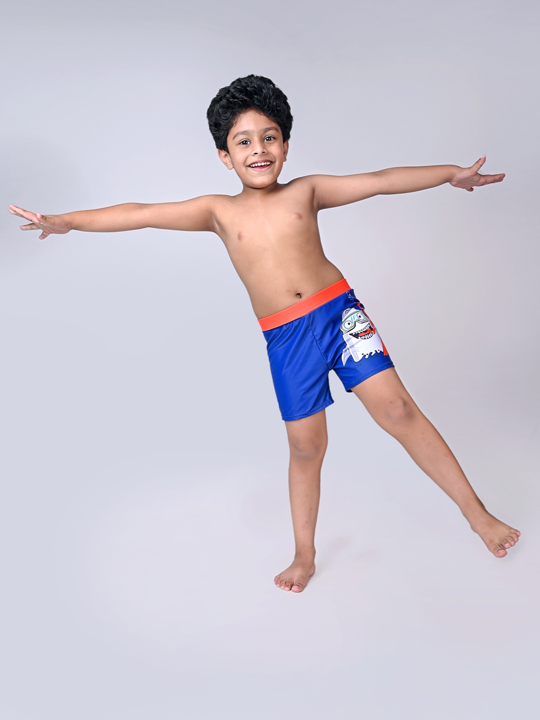 

Yellow Bee Boys Bee Shark Printed Mid-Rise Swim Bottoms, Blue