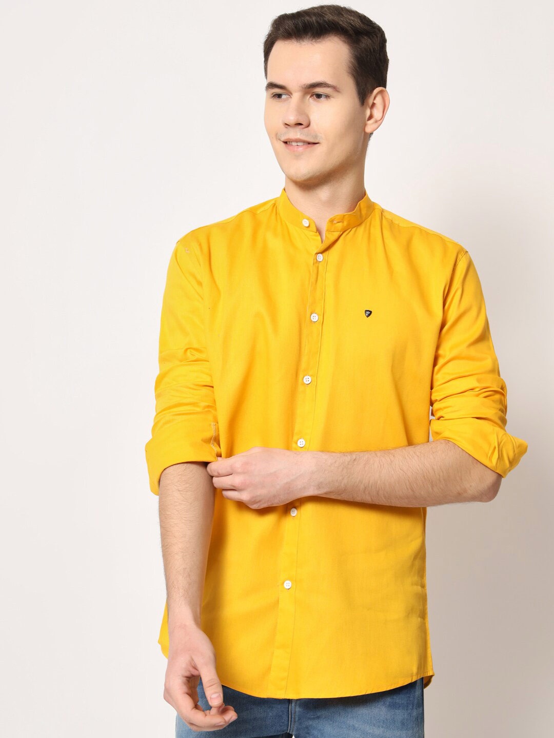 

SURHI Mandarin Collar Smart Fit Twill Cotton Casual Shirt, Yellow