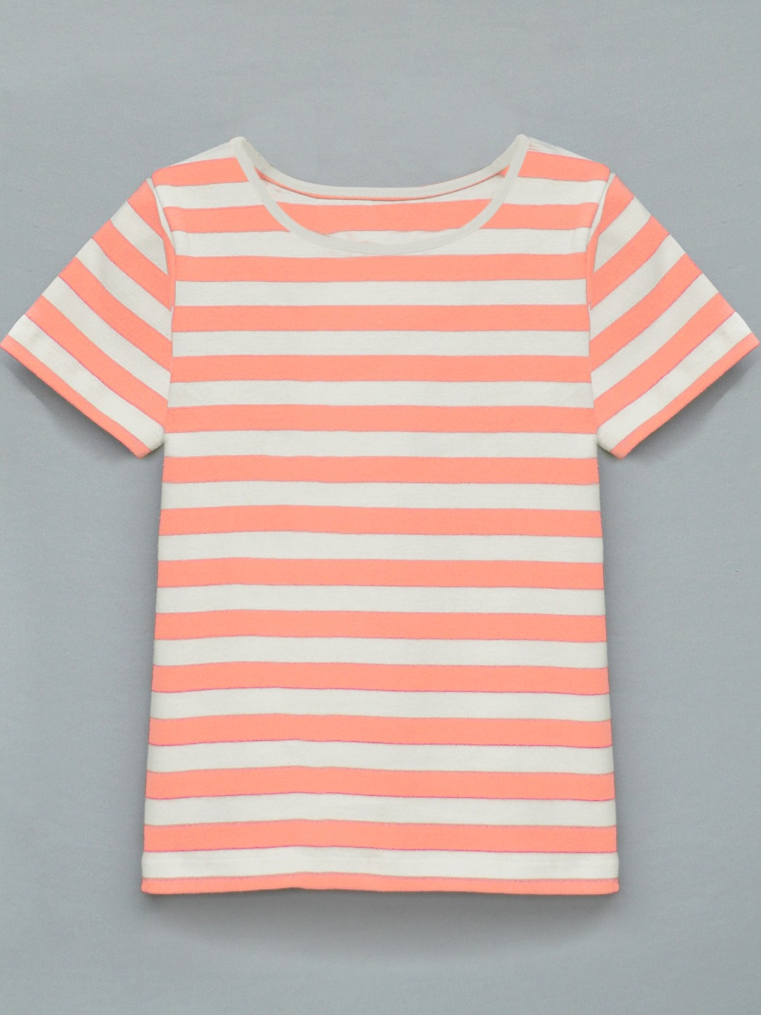 

A.T.U.N. Girls Striped Round Neck Cotton T-shirt, Peach