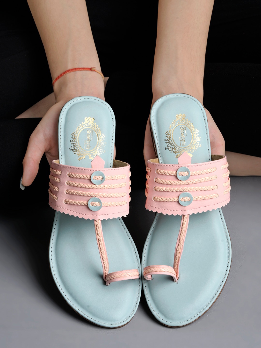 

Shoetopia Braided Strap One Toe Flats, Blue
