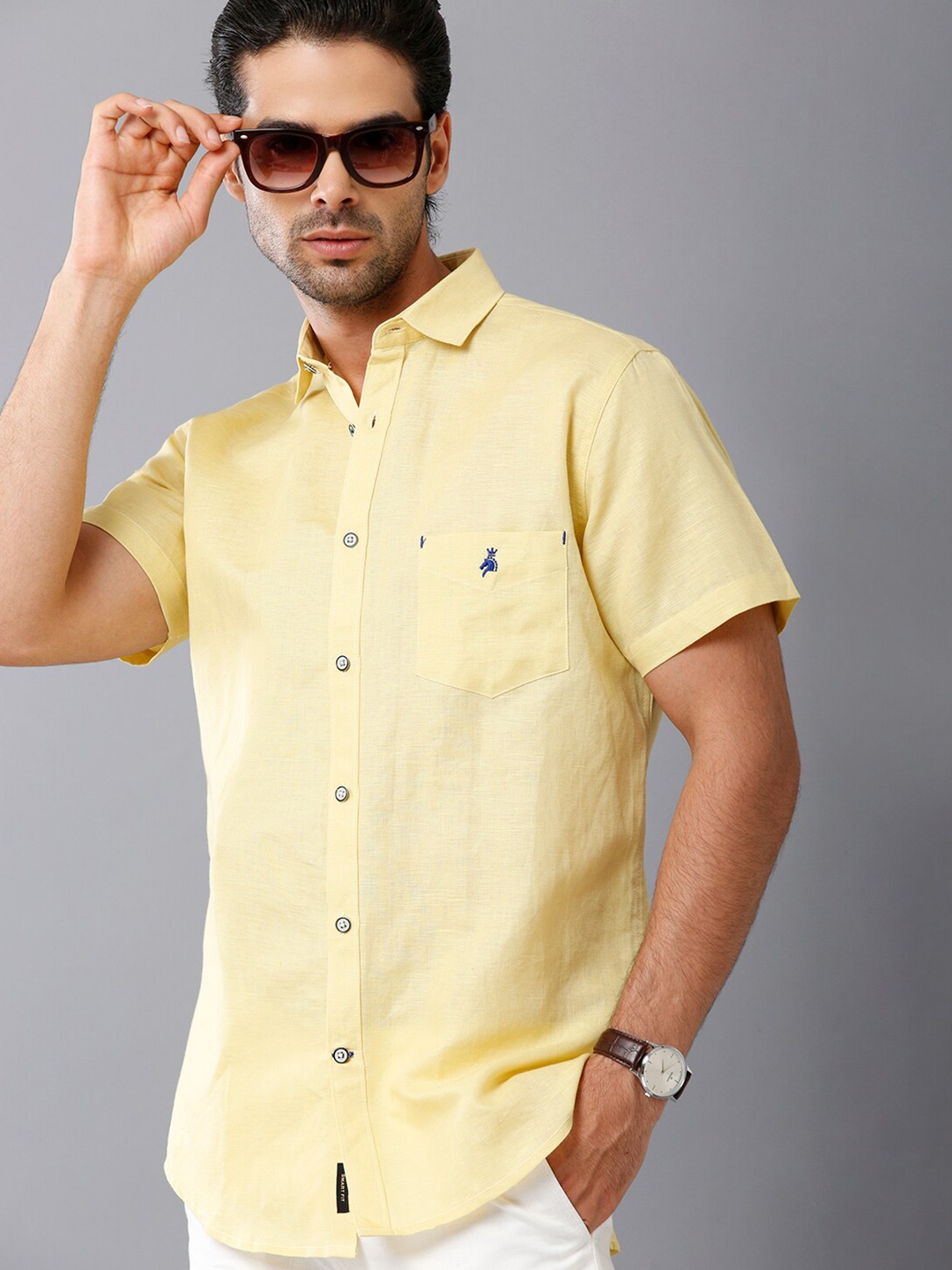 

Khoday Williams Classic Casual Cotton Linen Shirt, Yellow