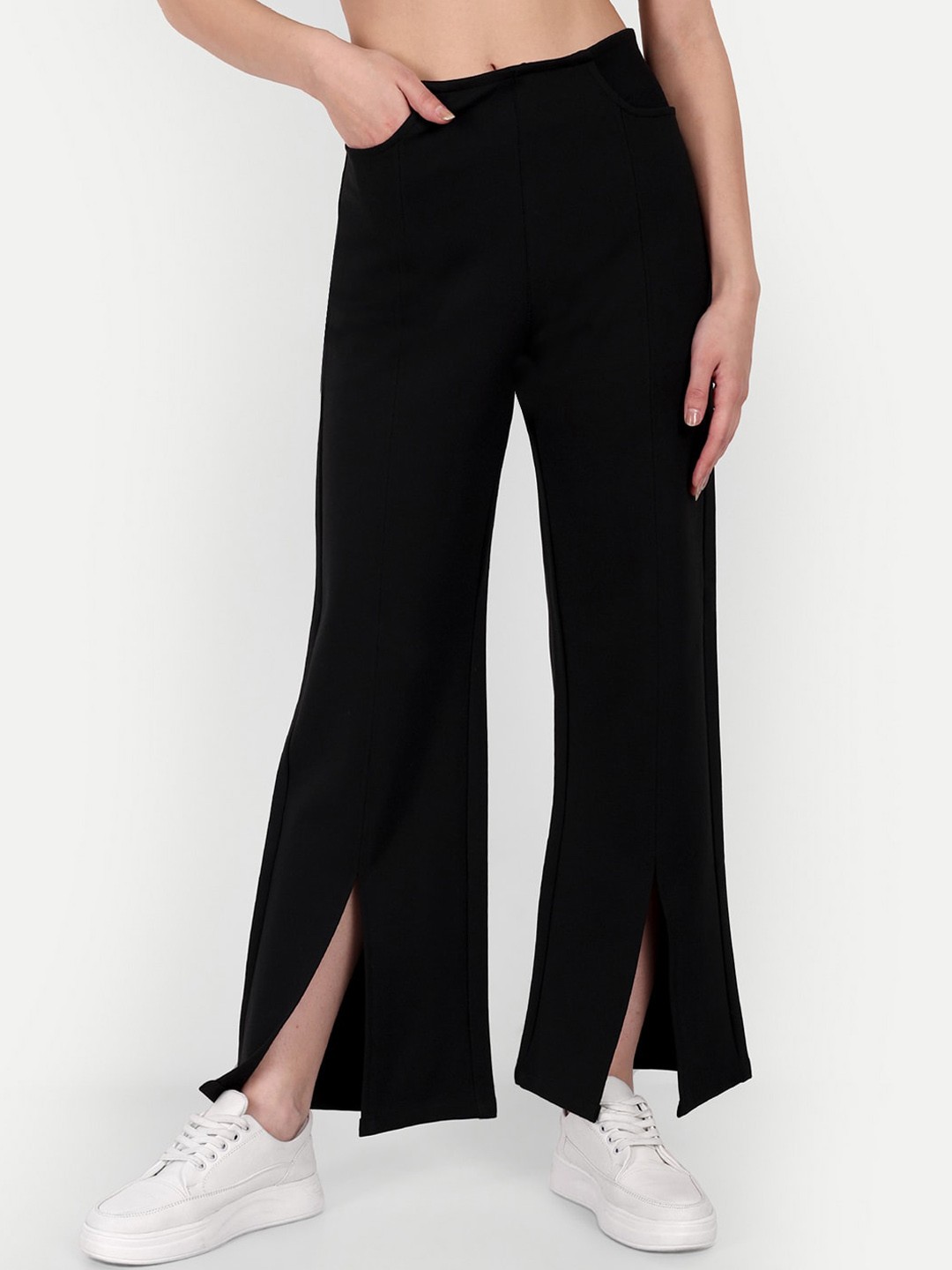 

Next One Women Smart Flared High-Rise Trousers, Black