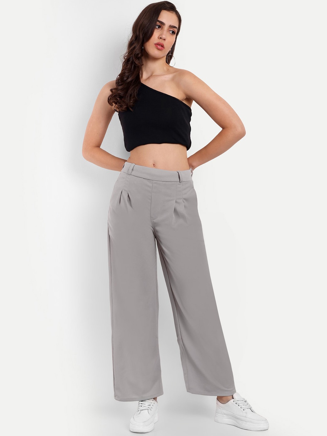

Next One Women Smart High-Rise Wide Leg Trousers, Grey