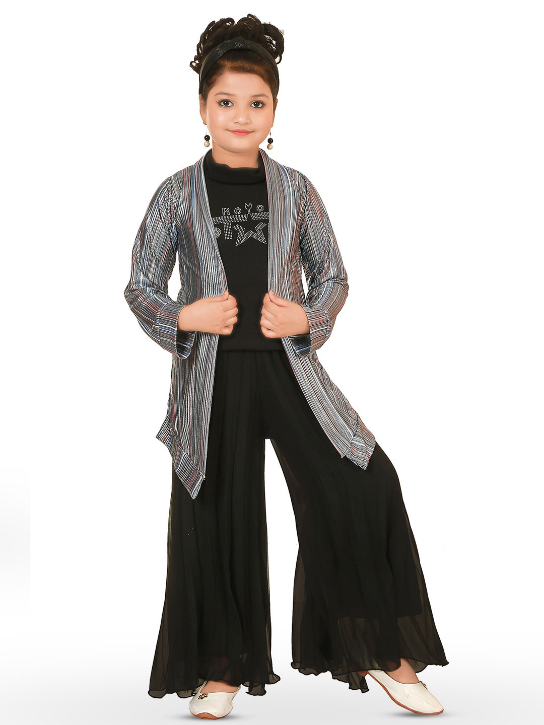 

CELEBRITY CLUB Girls Top With Palazzos & Shrug, Black