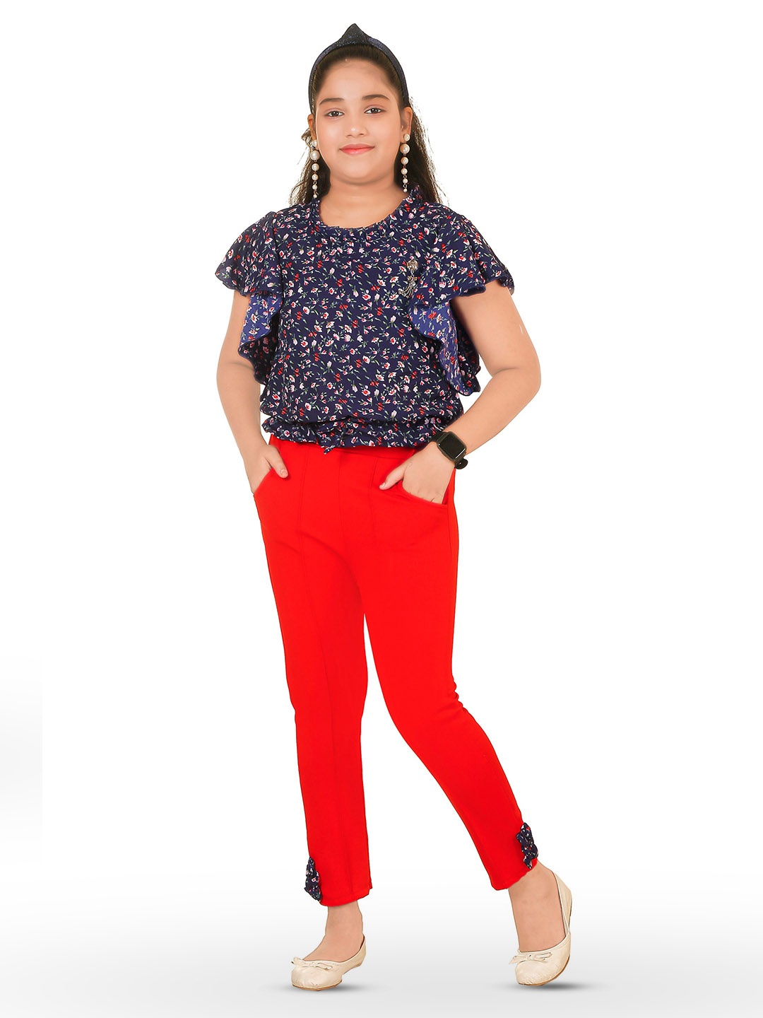 

CELEBRITY CLUB Girls Printed Top With Trousers, Navy blue