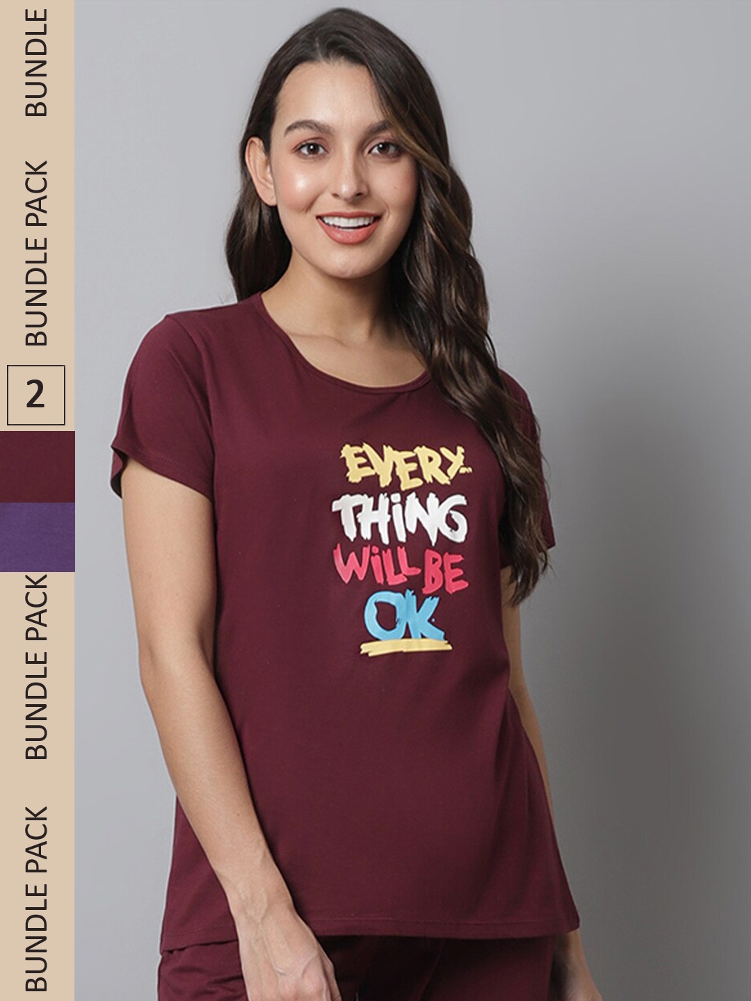 

Kanvin Purple & Maroon Pack Of 2 Printed T-shirt