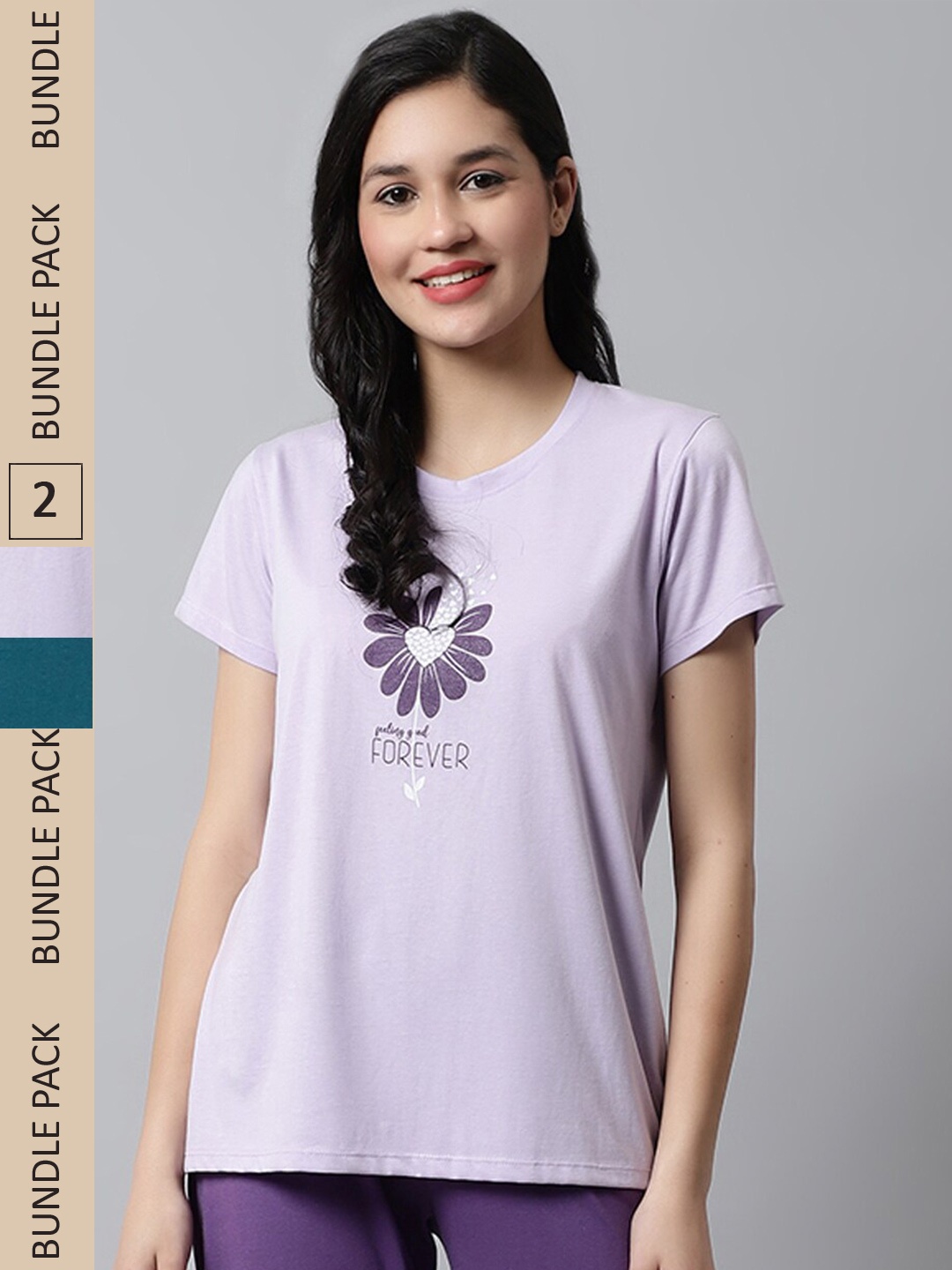 

Kanvin Teal Blue & Violet Pack Of 2 Printed T-Shirts