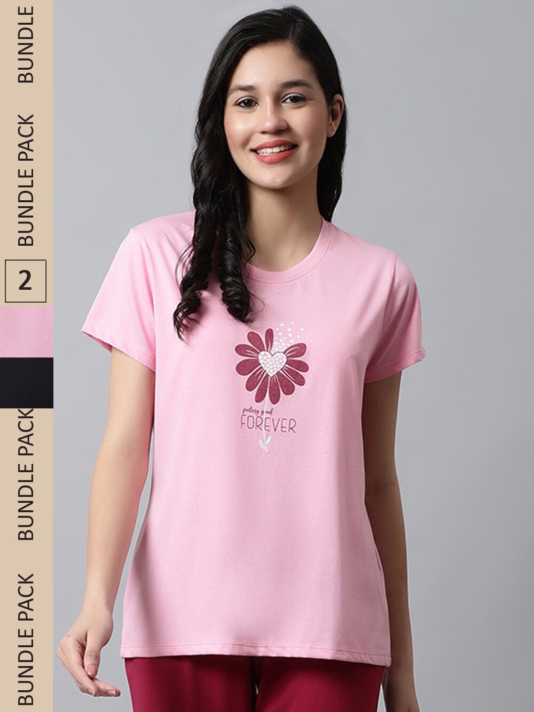 

Kanvin Black & Pink Pack Of 2 Printed T-Shirts