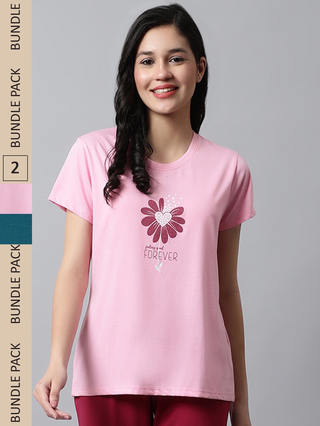 

Kanvin Teal Blue & Pink Pack Of 2 Printed T-Shirts