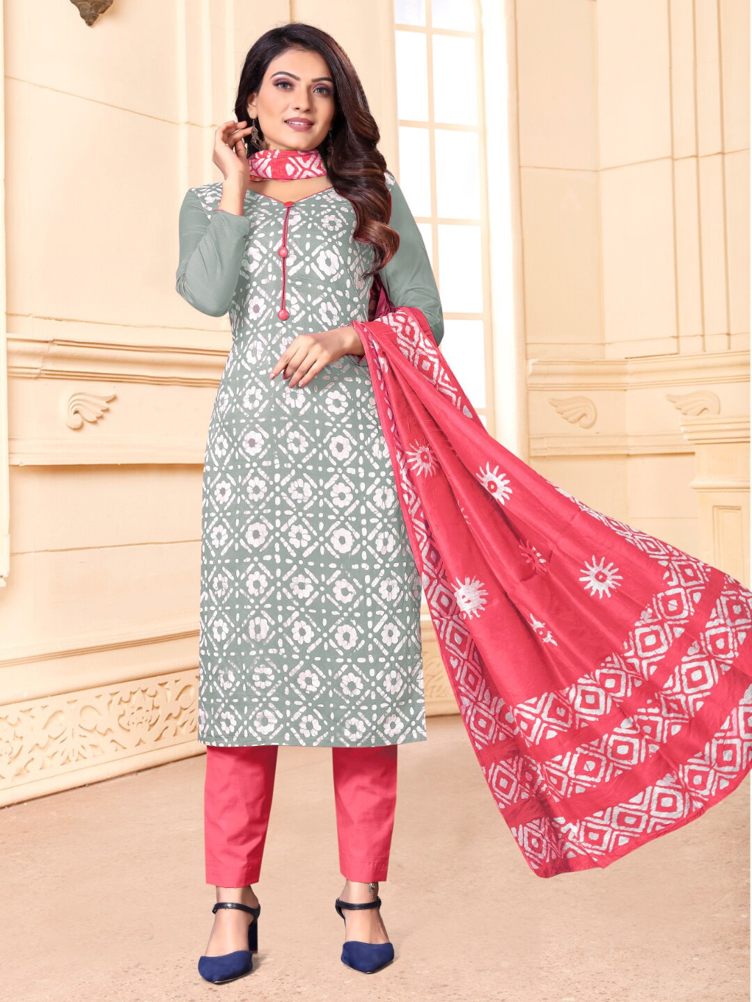 

Angroop Printed Unstitched Dress Material, Grey