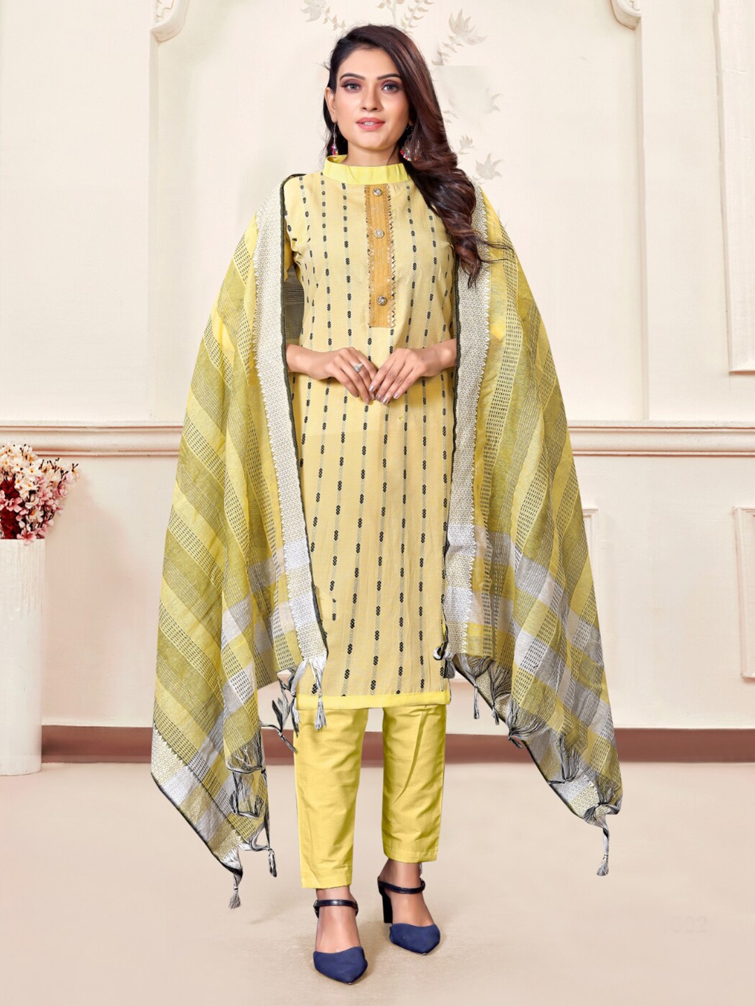 

Angroop Pure Cotton Unstitched Dress Material, Yellow