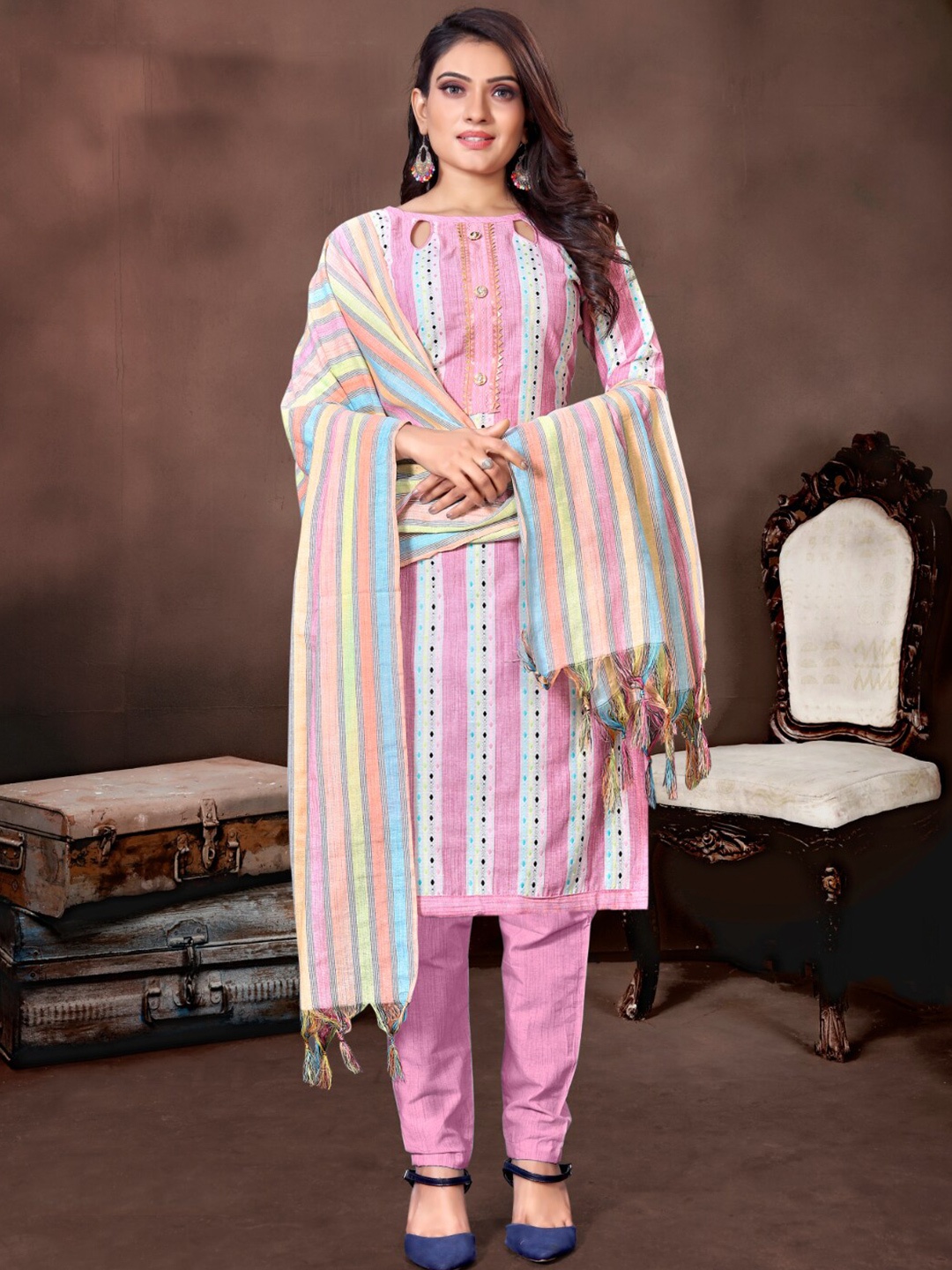 

Angroop Pure Cotton Unstitched Dress Material, Pink