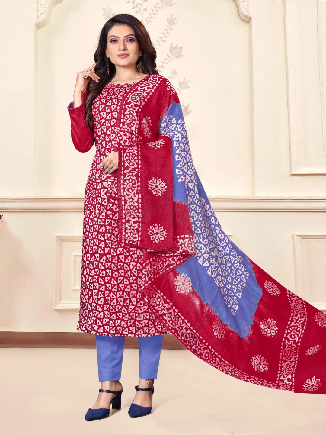 

Angroop Printed Unstitched Dress Material, Red