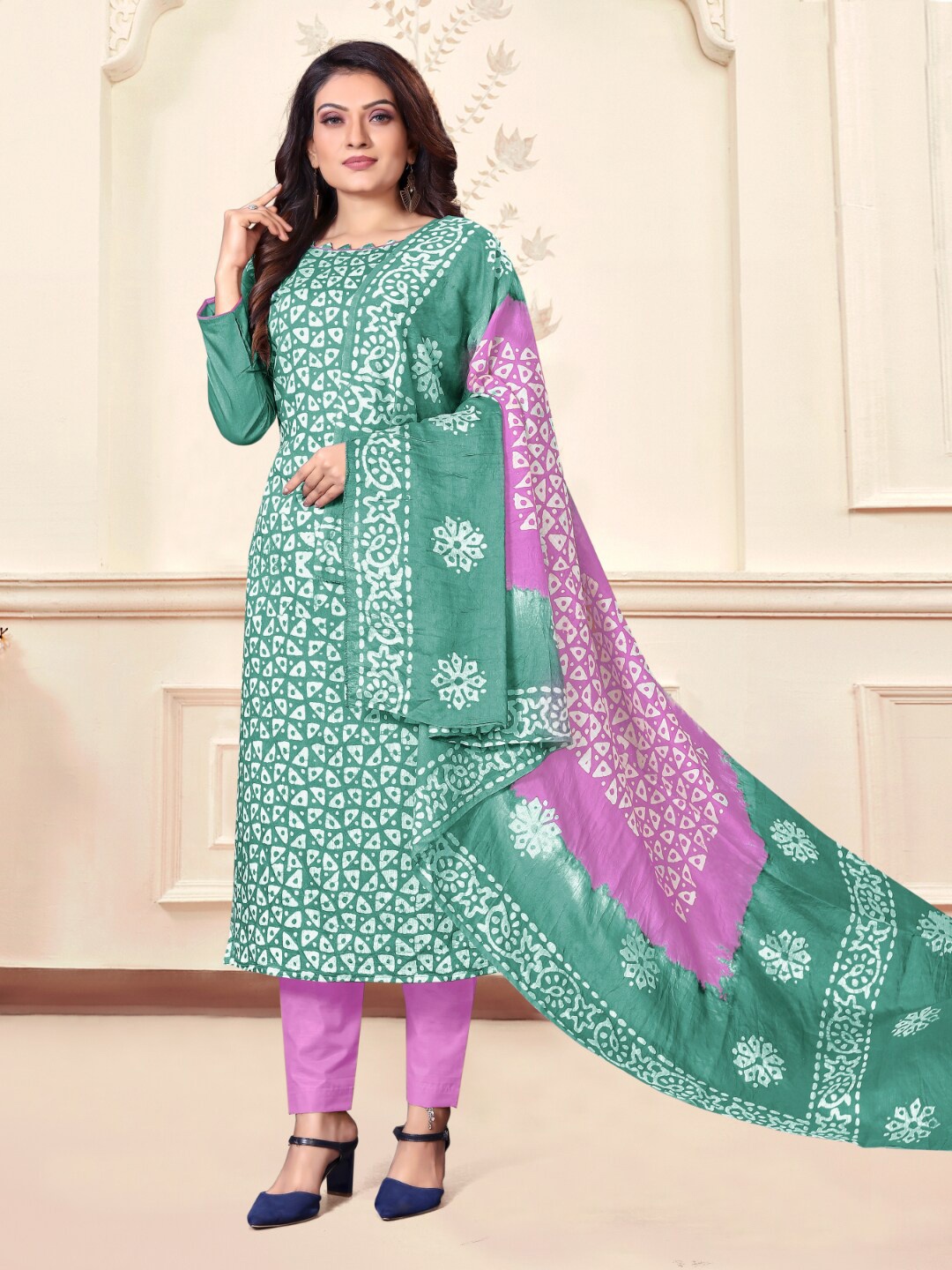 

Angroop Printed Unstitched Dress Material, Green