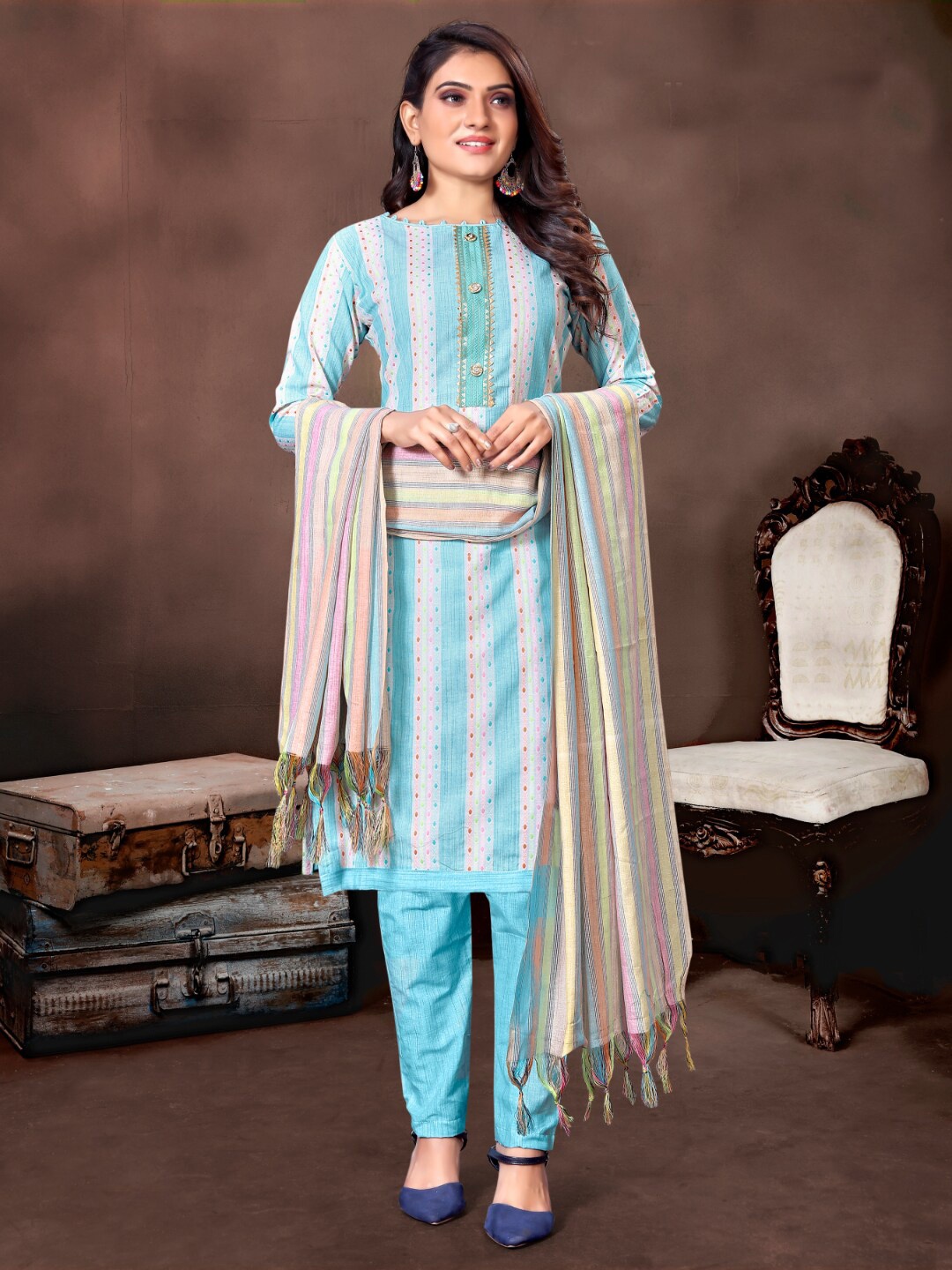 

Angroop Pure Cotton Unstitched Dress Material, Blue