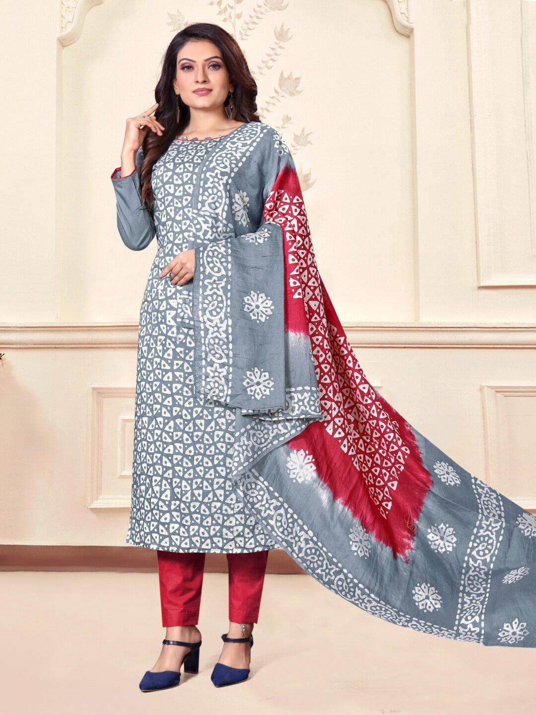 

Angroop Printed Unstitched Dress Material, Grey