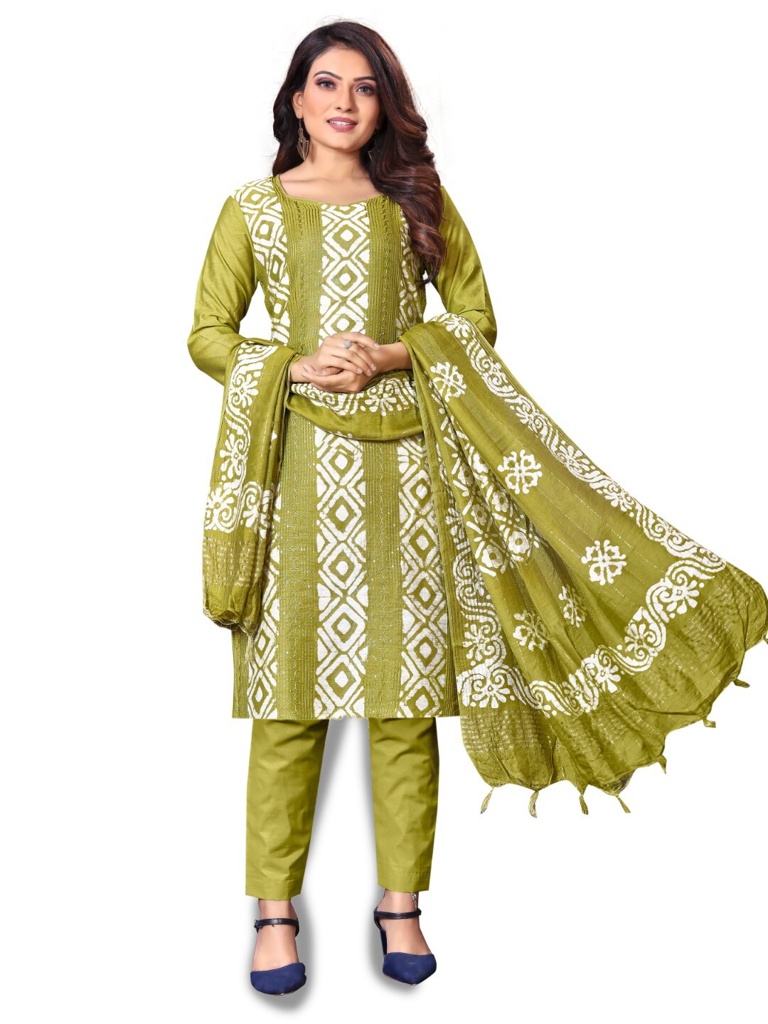 

Angroop Printed Unstitched Dress Material, Olive