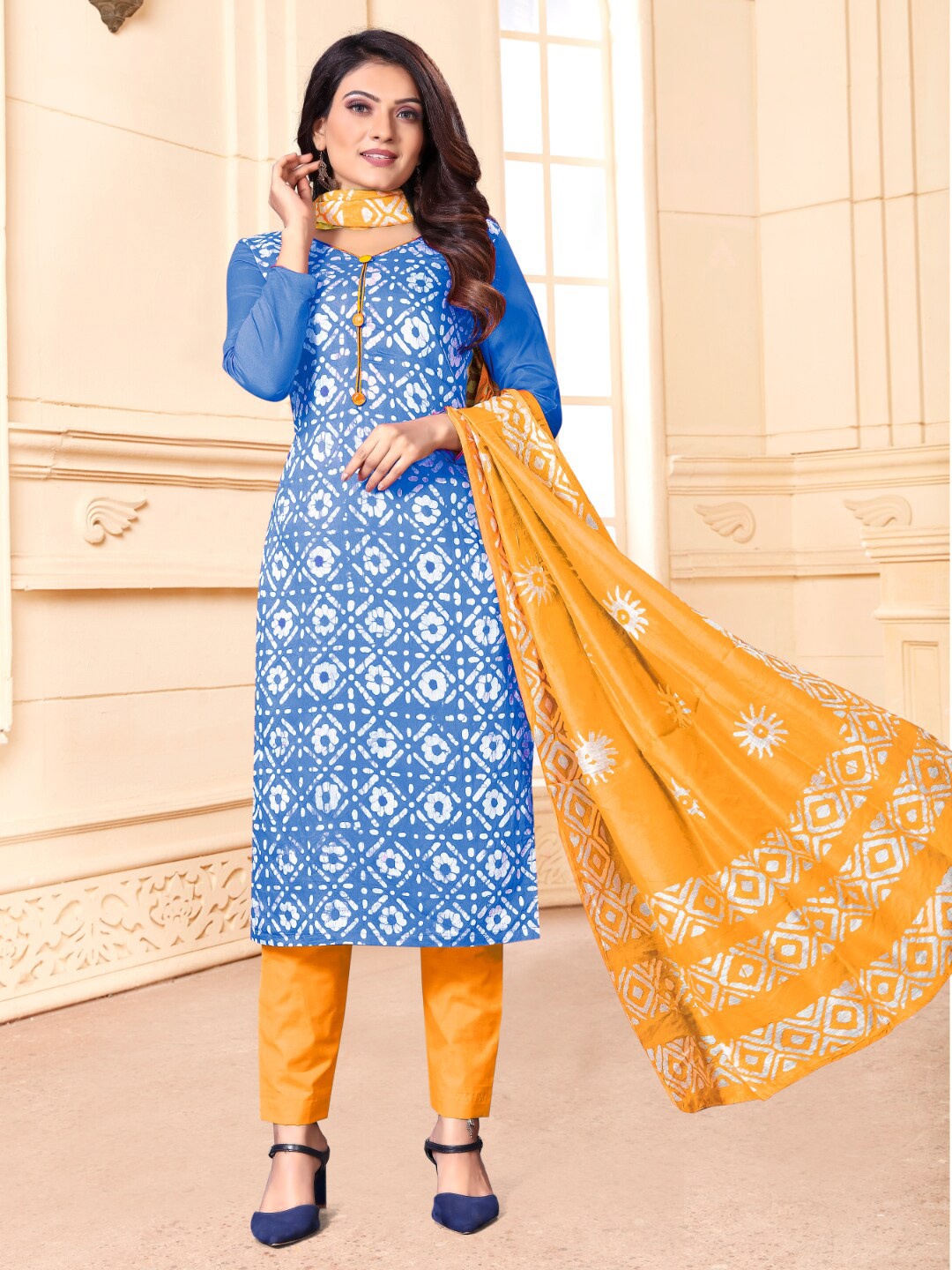 

Angroop Batik Printed Cotton Unstitched Dress Material, Blue