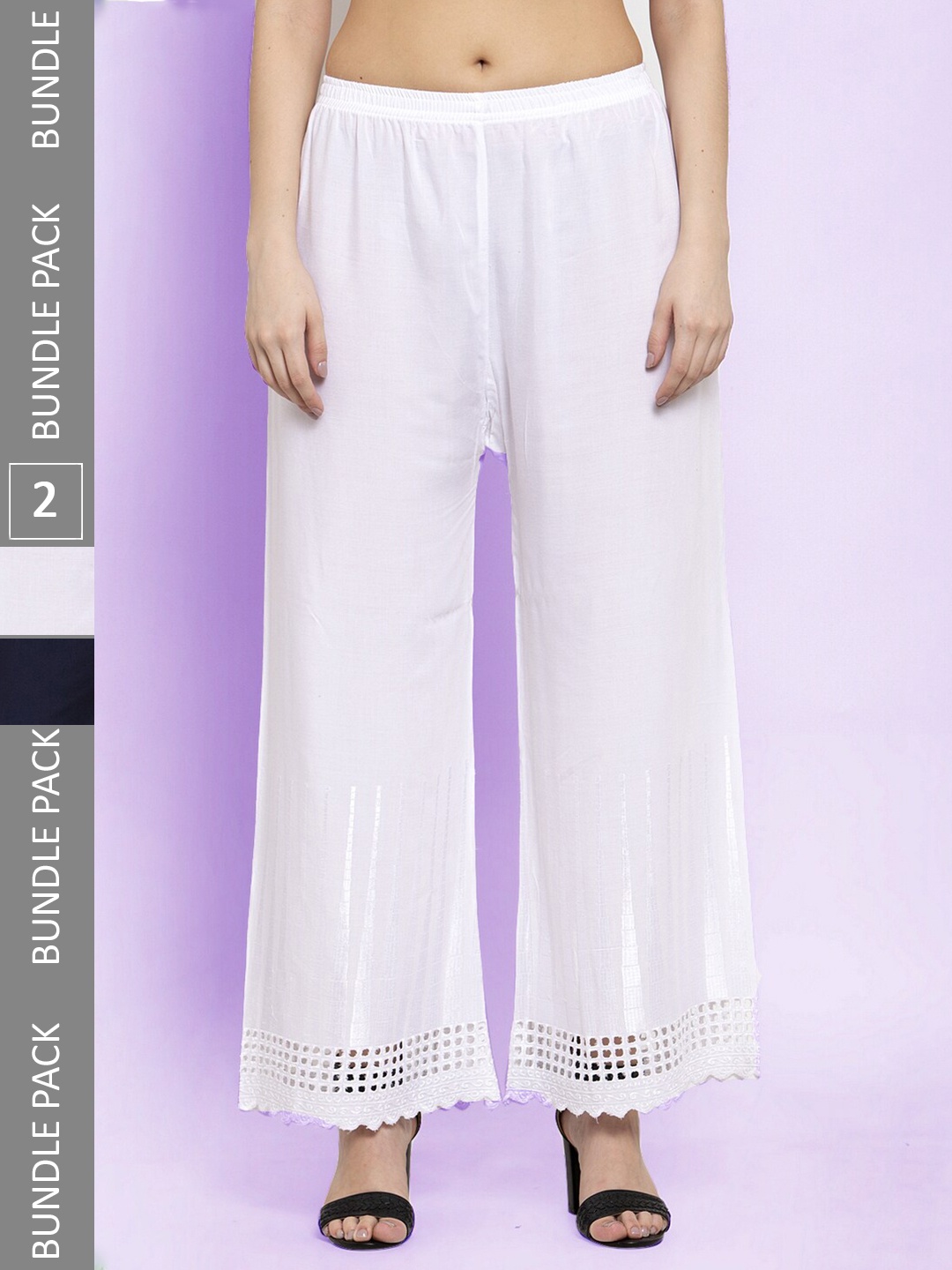 

borse lele Women Pack Of 2 Mid-Rise Knitted Palazzos, White