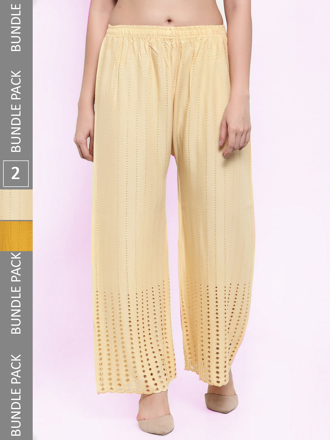 

borse lele Women Pack Of 2 Flared Palazzos, Yellow