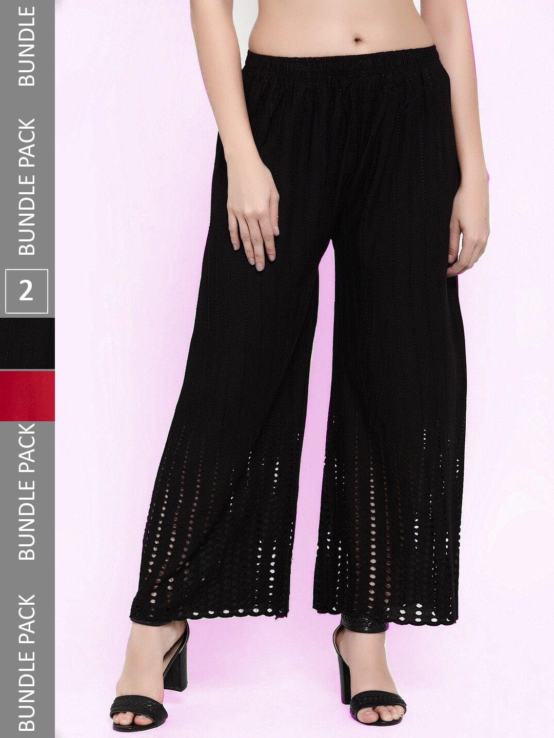 

borse lele Women Pack Of 2 Flared Palazzos, Black