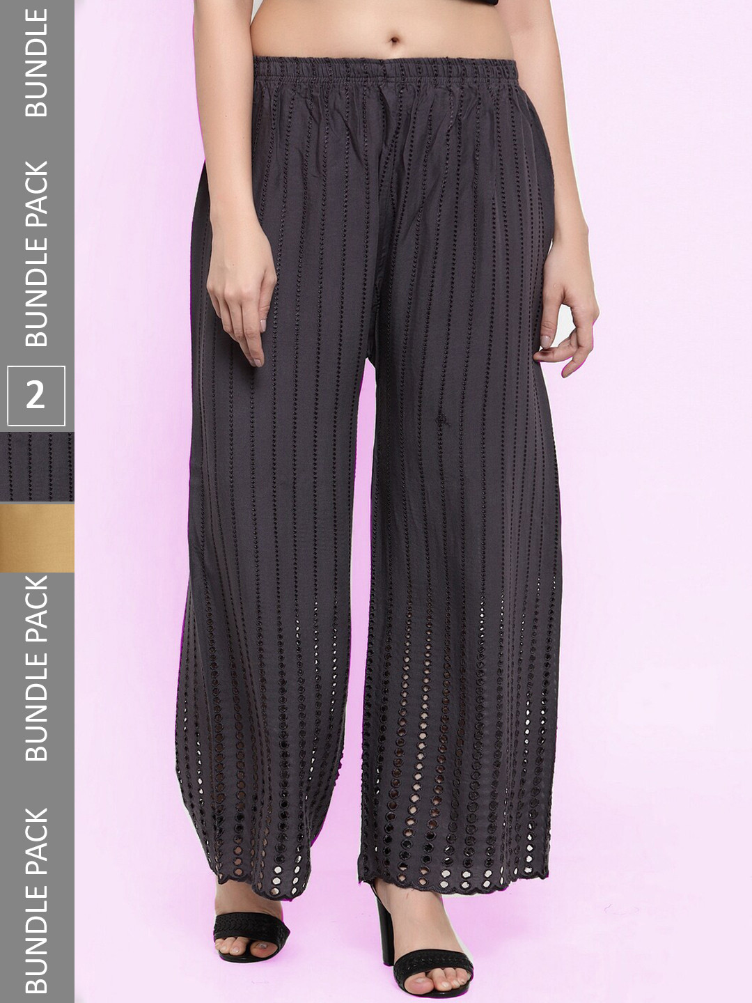 

borse lele Women Pack Of 2 Flared Palazzos, Black