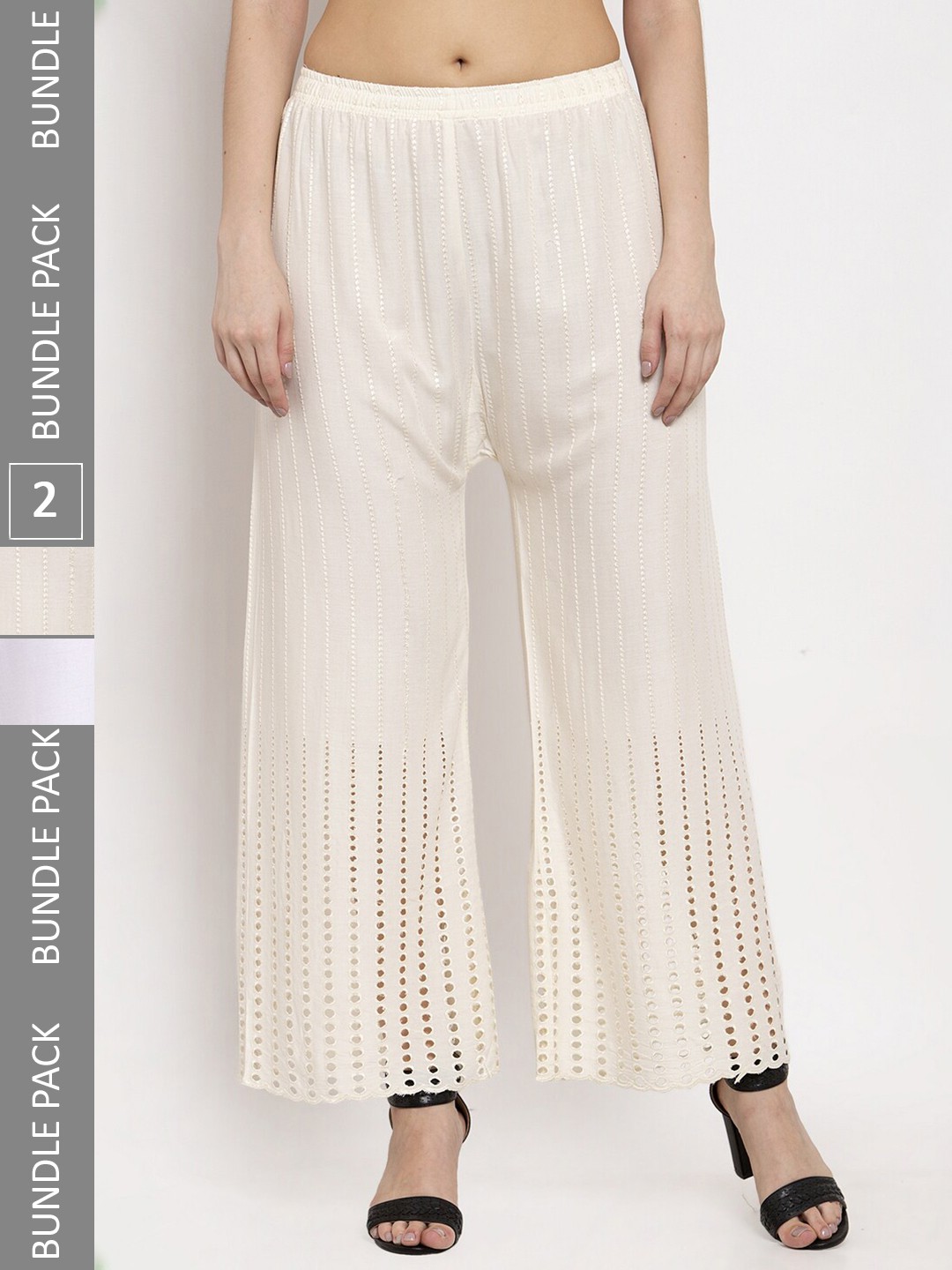 

borse lele Women Pack Of 2 Flared Palazzos, White
