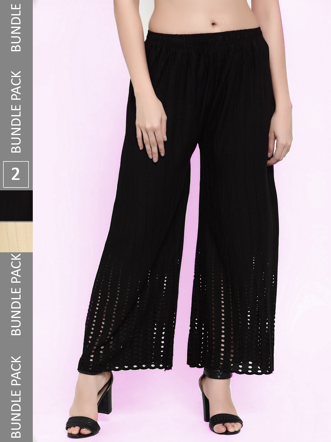 

borse lele Women Pack Of 2 Flared Palazzos, Black
