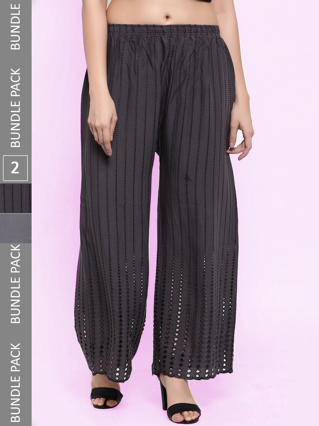 

borse lele Women Pack Of 2 Flared Palazzos, Grey