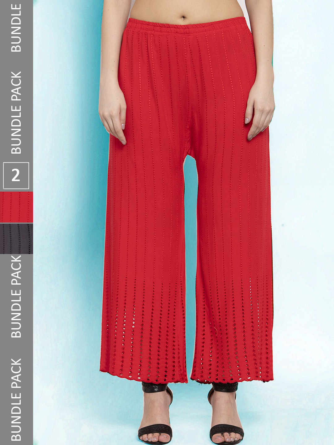 

borse lele Women Pack of 2 Wide Leg Ethnic Palazzos, Charcoal