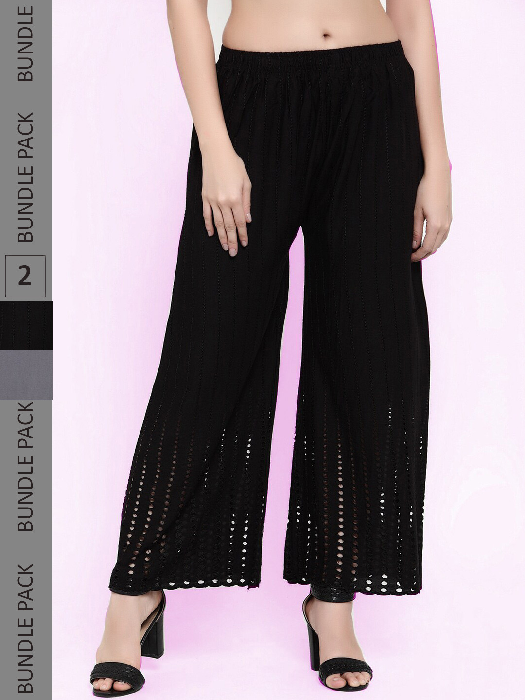 

borse lele Women Pack Of 2 Flared Palazzos, Black