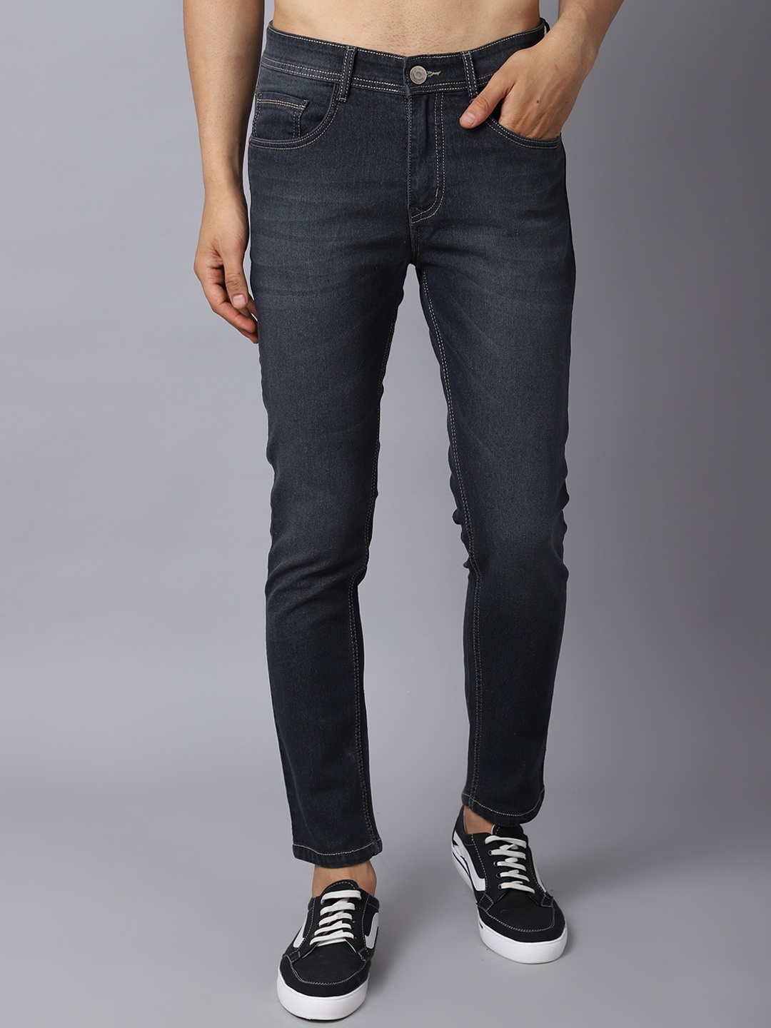 

Metronaut Men Clean Look Skinny Fit Light Fade Cotton Jeans, Grey