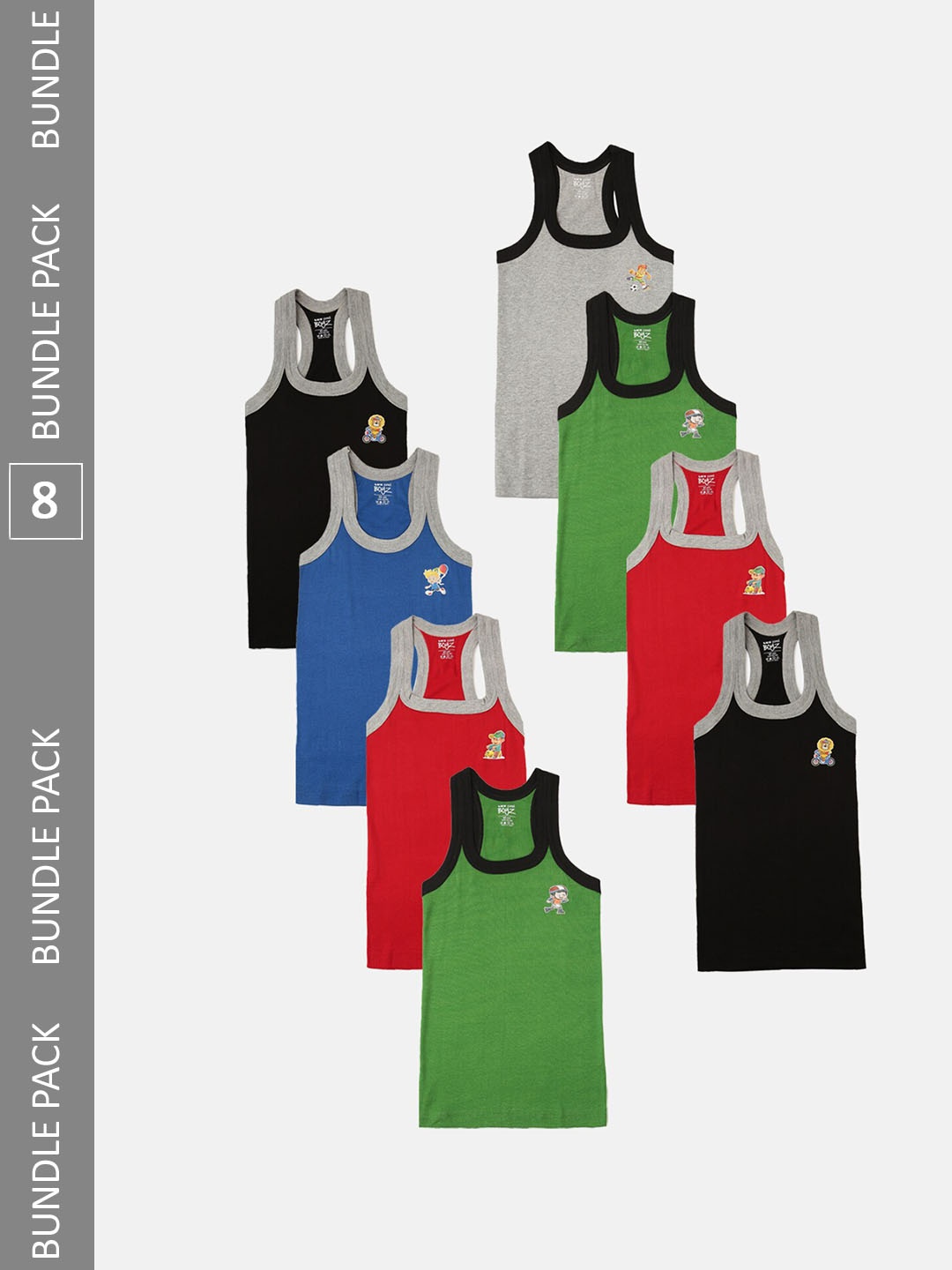 

Lux Cozi Boys Pack Of 8 Assorted Cotton Sleeveless Innerwear Vests