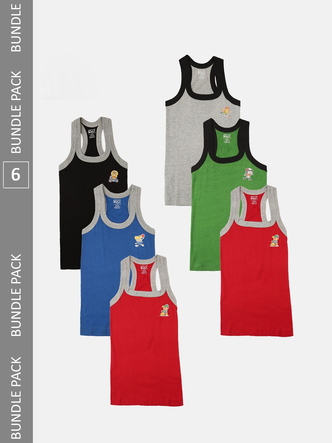 

Lux Cozi Boys Pack Of 6 Assorted Cotton Sleeveless Innerwear Vests
