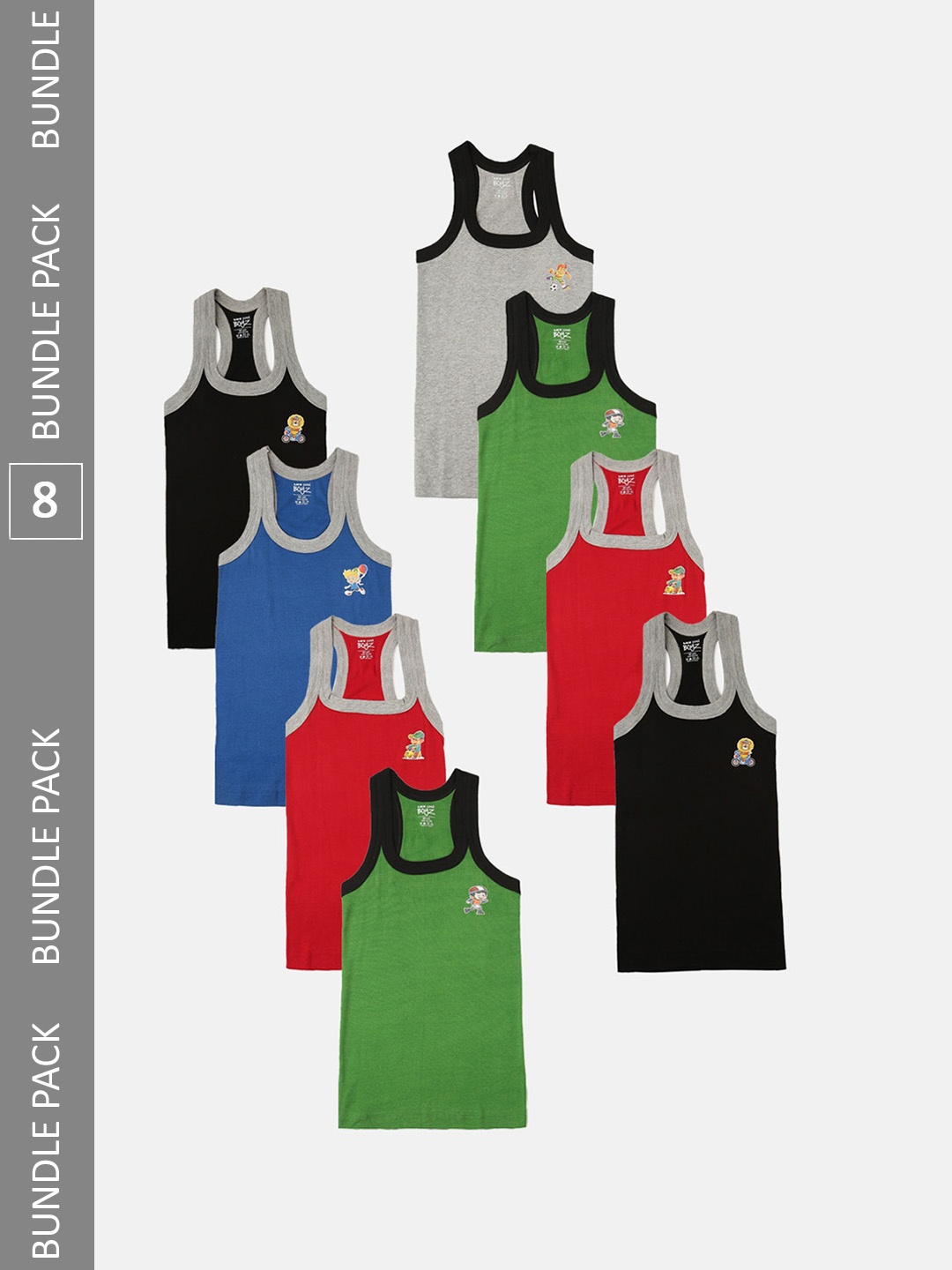 

Lux Cozi Boys Pack Of 8 Assorted Cotton Sleeveless Innerwear Vests