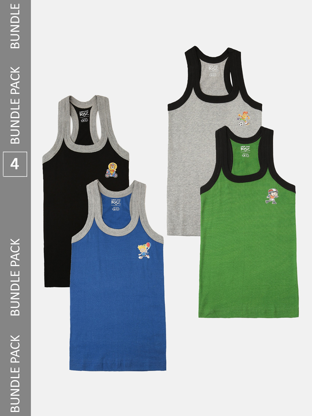 

Lux Cozi Boys Pack Of 4 Assorted Cotton Sleeveless Innerwear Vests