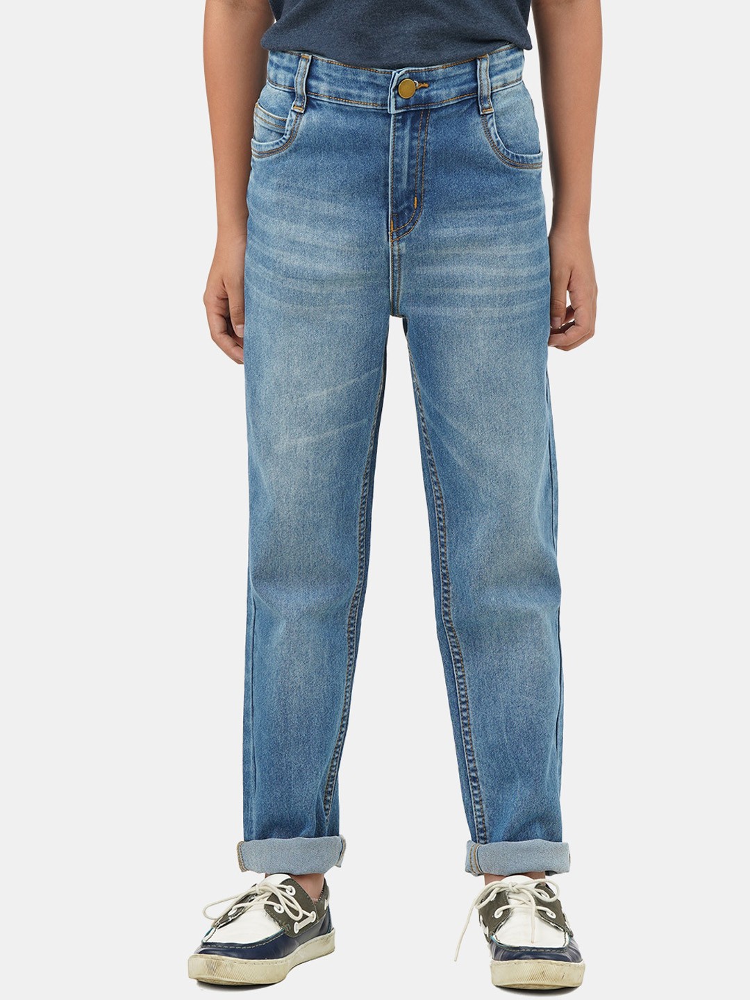 

Urbano Juniors Boys Slim Fit Light Fade Stretchable Clean Look Jeans, Blue