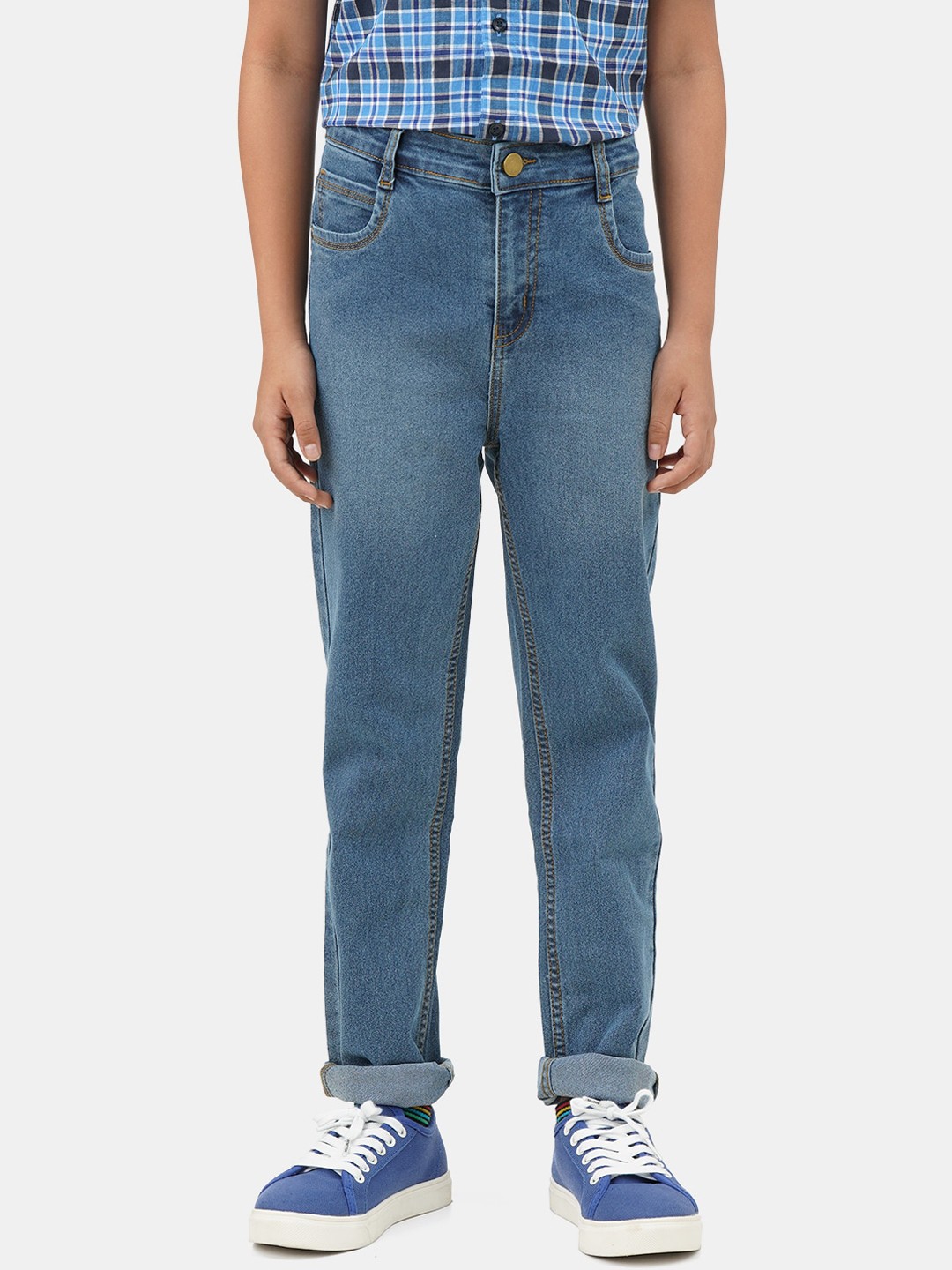 

Urbano Juniors Boys Slim Fit Light Fade Stretchable Clean Look Jeans, Blue