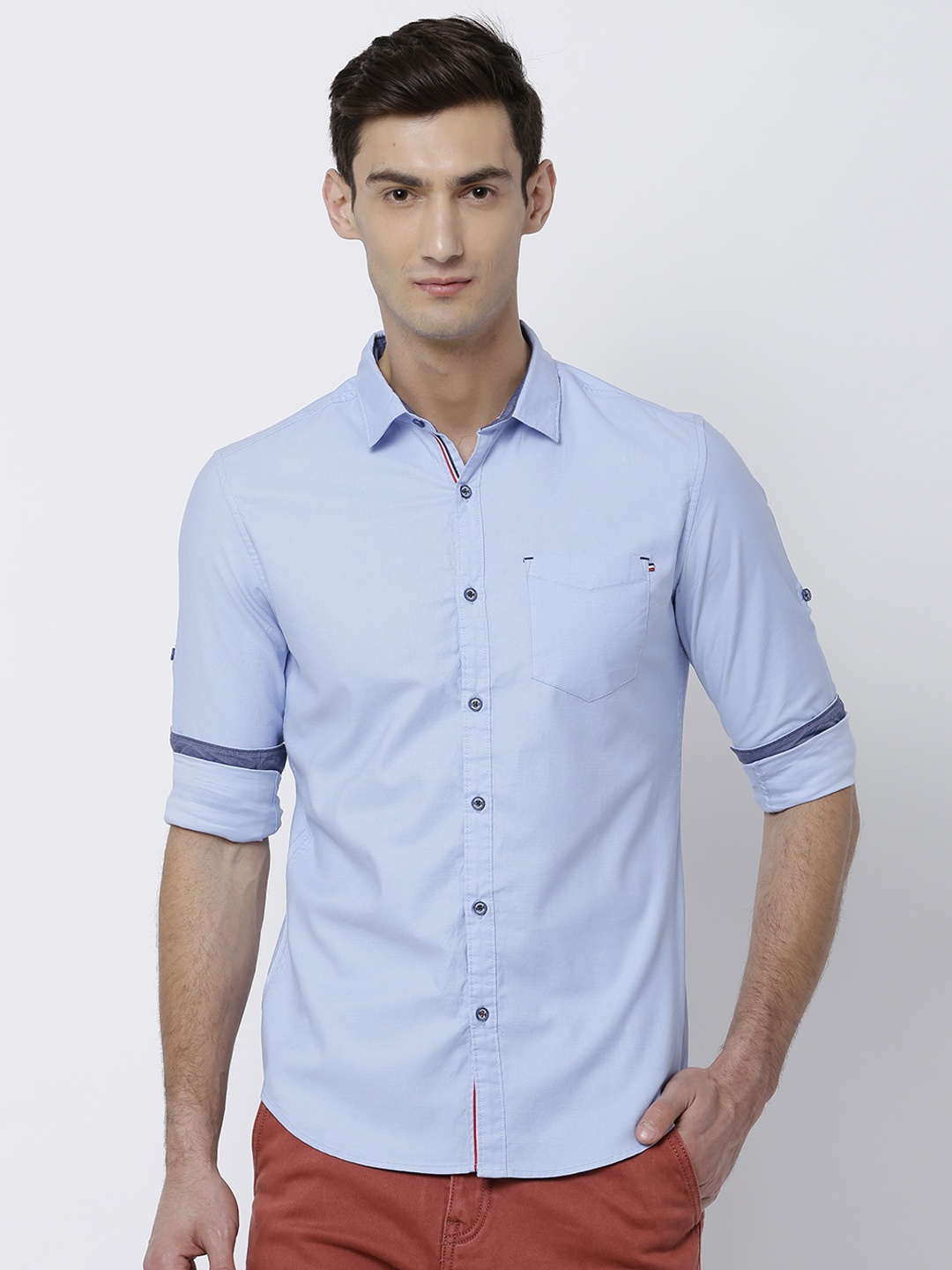 

LOCOMOTIVE Men Blue Slim Fit Solid Casual Shirt