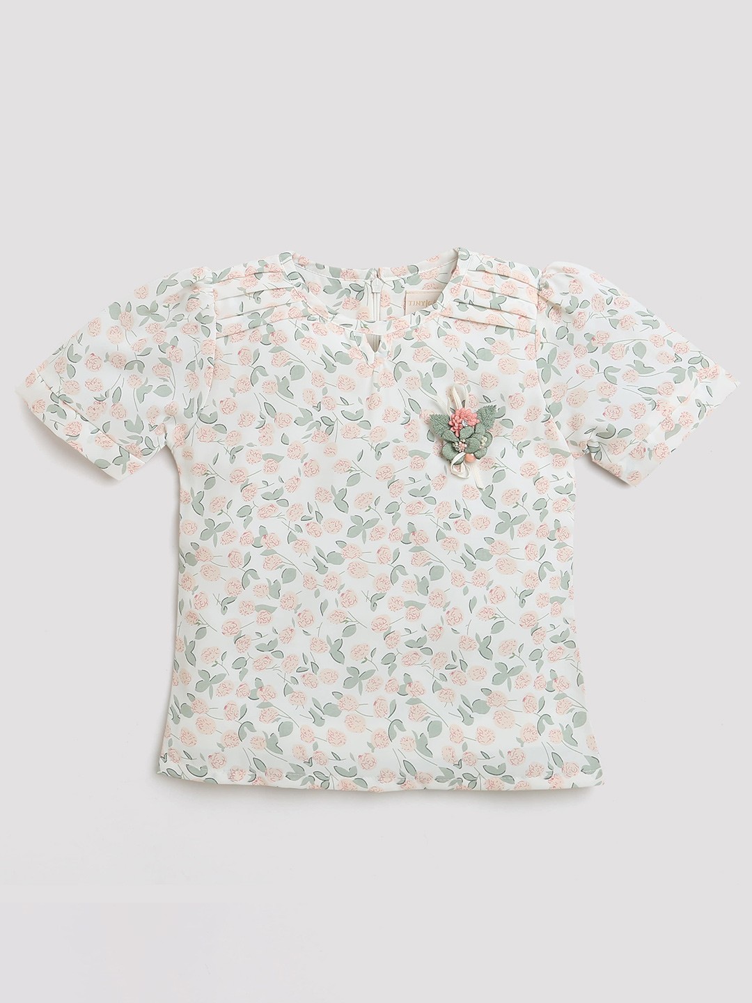 

Tiny Girl Floral Print Mandarin Collar Top, Peach